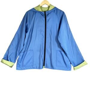 Maralyce Ferree Jacket Medium Reversible Blue Green Boxy Hooded Windbreaker USA